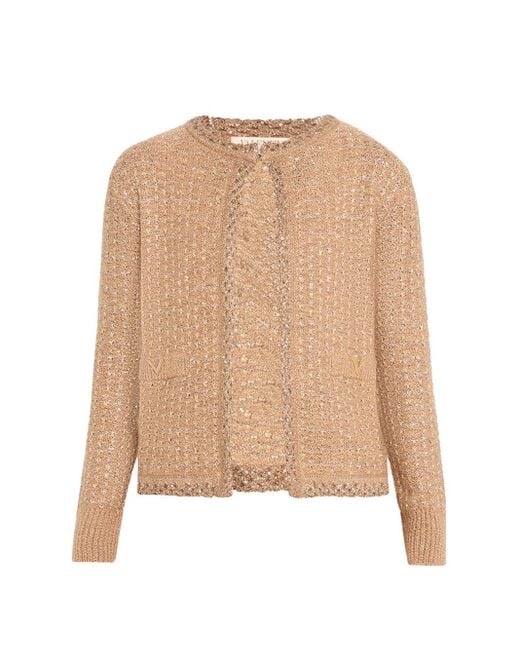Valentino Natural Sequined Knit Cardigan