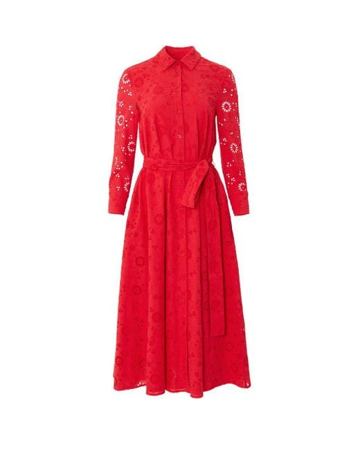 Carolina Herrera Red Broderie-anglaise Dress