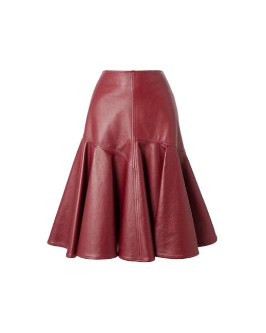 Bottega Veneta Red Ruffled Leather Skirt