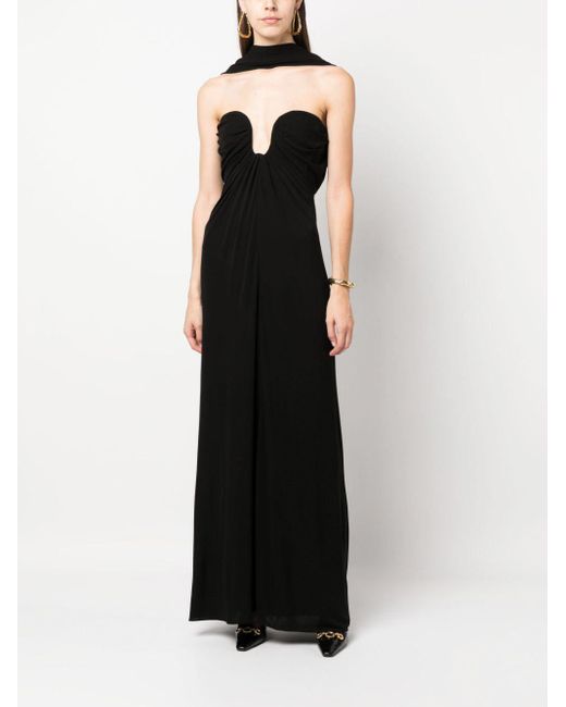Saint Laurent Black Draped Silk-crepe Gown