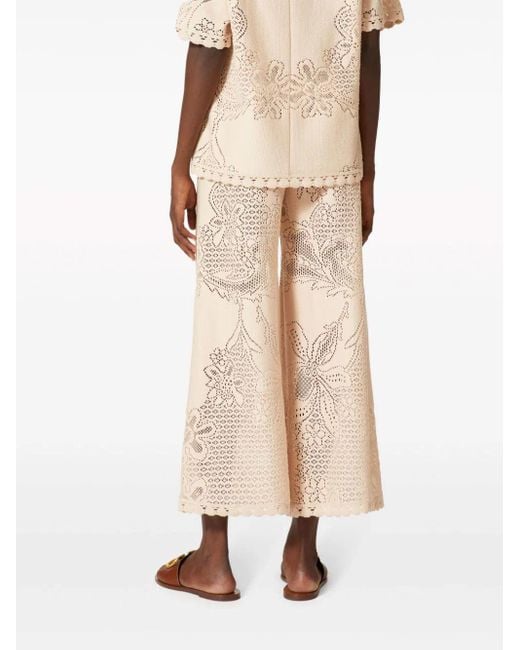 Valentino White Floral-embroidered Trousers