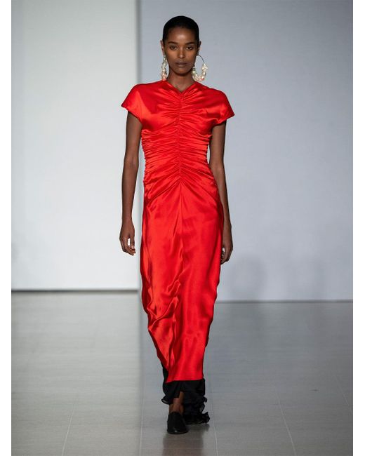 TOVE Red Aubree Ruched Midi Dress