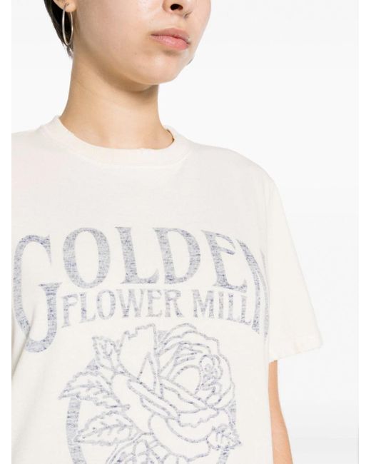 Golden Goose Deluxe Brand White Flower Mill Print Tee