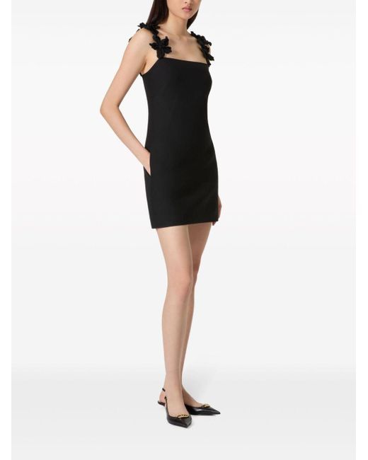Valentino Black Floral-shoulder Mini Dress