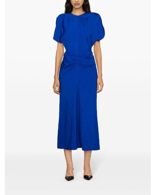 Victoria Beckham Blue Gathered Midi Dress
