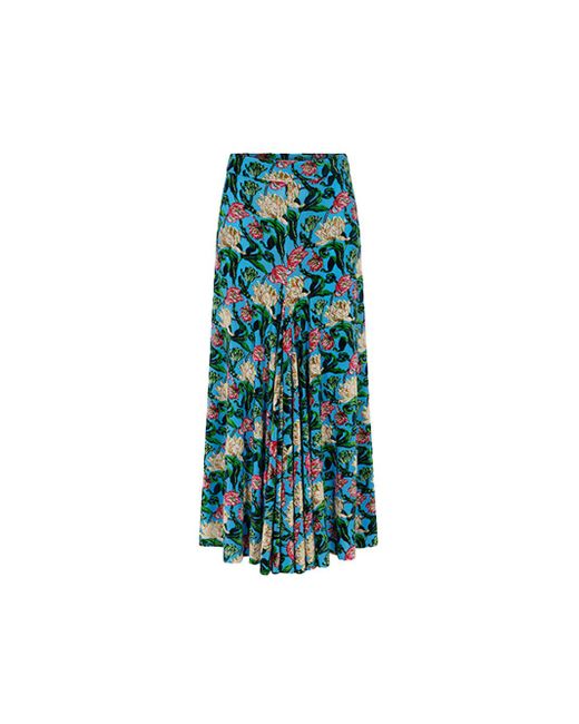 Rabanne Blue Floral Drape Midi Skirt