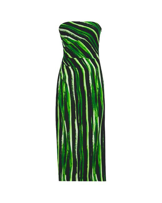 Proenza Schouler Green Painted Stripe Strapless Midi Dress