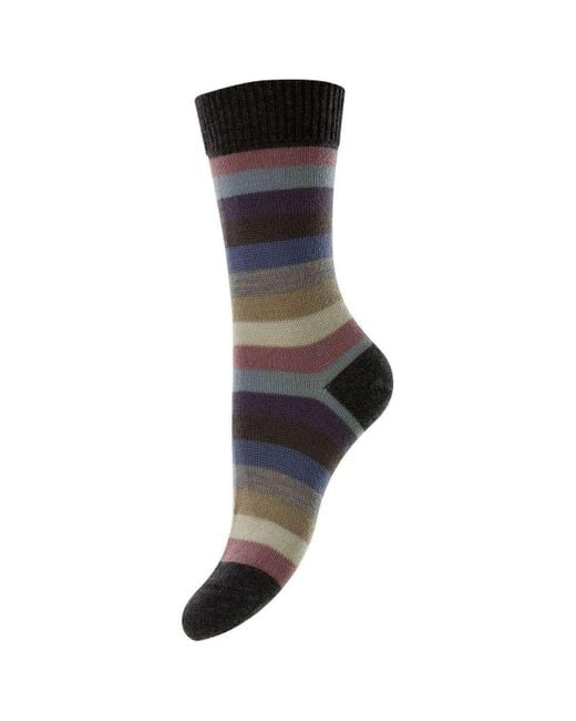 Pantherella Gray Suzannah Multi Stripe Merino Wool Socks