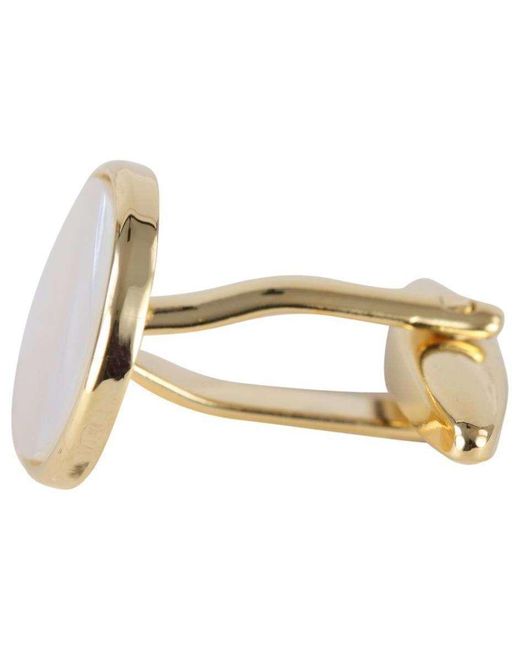 David Van Hagen Mens Gold Plated Mother of Pearl Oval Cufflinks White/Gold 