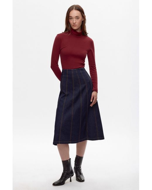 KOTN Red Fitted Turtleneck Top Long Sleeves