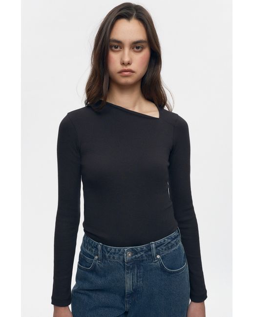 KOTN Black Asymmetric Neckline Long Sleeves
