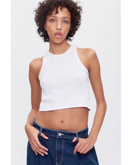 KOTN White Crop Racer Tank Top