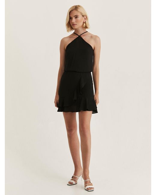 Krisa Synthetic Asymmetrical Ruffle Halter Dress in Black Lyst