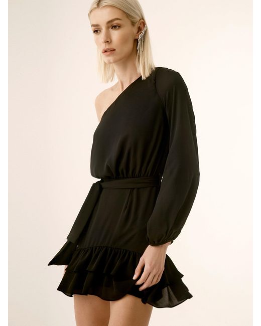 Krisa Synthetic One Shoulder Ruffle Dress in Black - Lyst