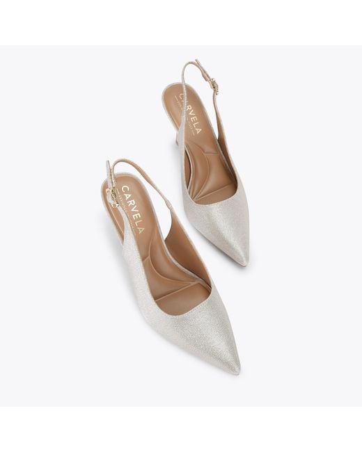 Carvela Kurt Geiger White Heels Fabric Gold Corletta
