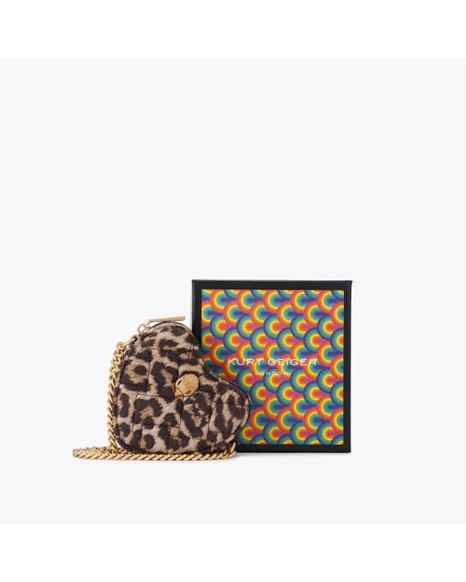 Kurt Geiger Brown Mini Kensington Heart Bag - Leopard Print Suede Cross Body Bag