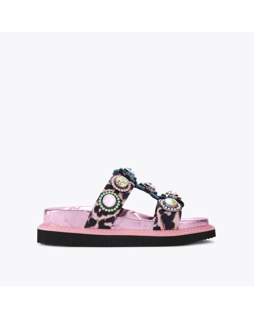 Kurt Geiger Pink Leather Orson Crystal Sandals