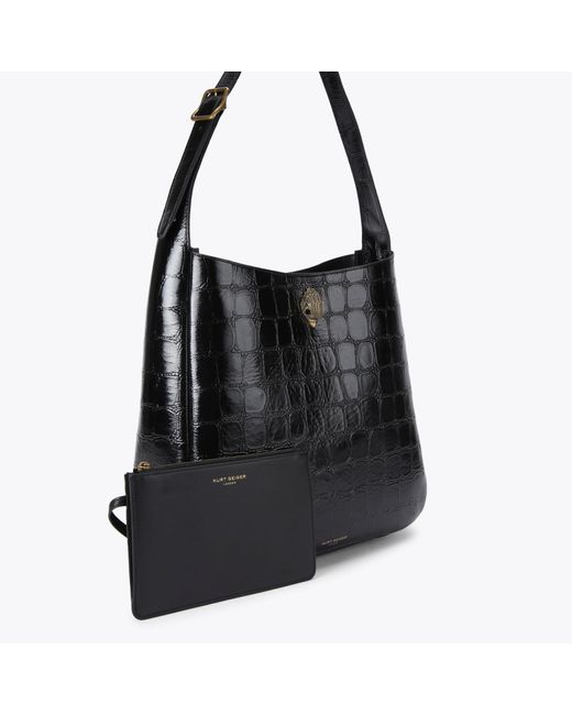 Kurt Geiger Black Large Bond Shoulder Bag - Croc Print Hobo Bag