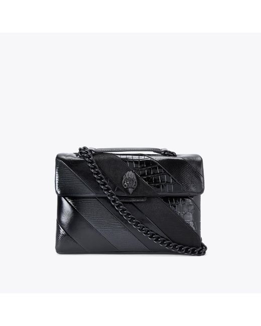 Kurt Geiger Black Kensington Drench Bag - Stripe Textured Shoulder Bag