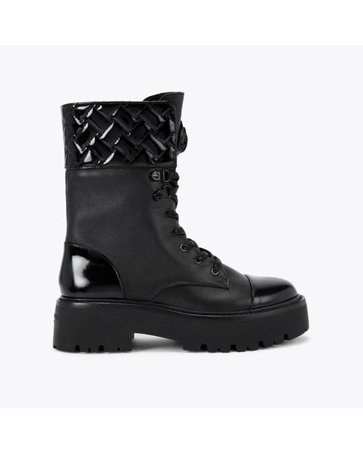 Kurt Geiger Black Leather Kensington Cuffed Lace-Up Boots
