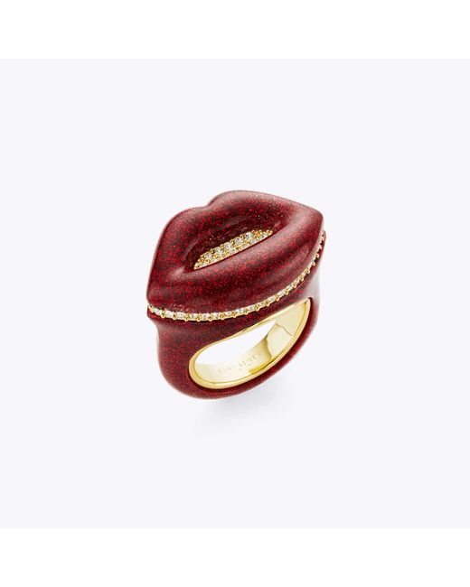 Kurt Geiger Red Women's Ring Glitter Lips