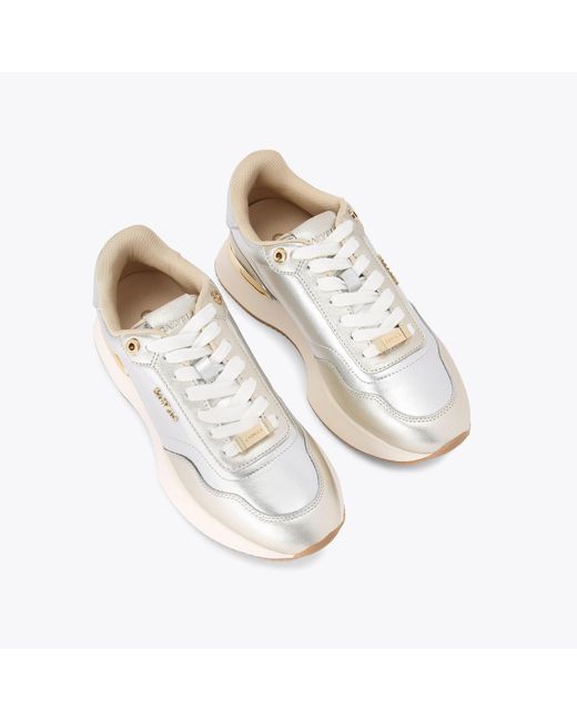 Carvela Kurt Geiger White Trainers Silver Combination Leather Flare