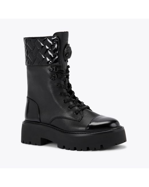 Kurt Geiger Black Leather Kensington Cuffed Lace-Up Boots