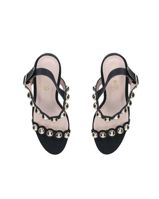 Miss Kg Denim Porto Embellished Block-heel Sandals in Black Womens Shoes Heels Sandal heels 