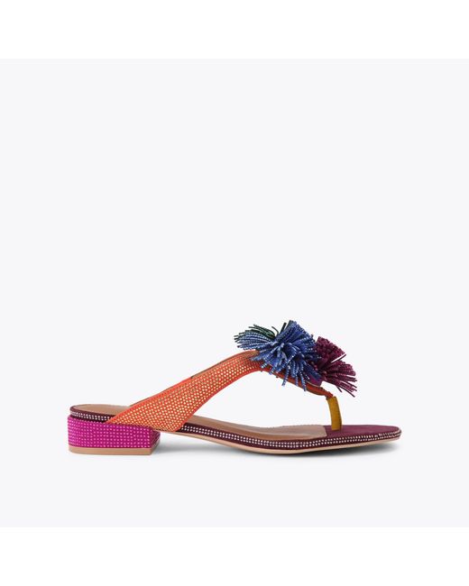 Kurt Geiger Blue Kurt Geiger Sandals Wine Combination Suede Leather Pom Pom Sandal