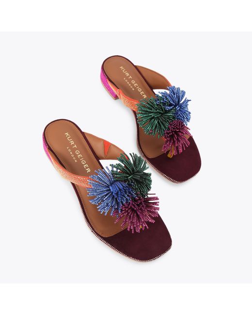 Kurt Geiger Blue Kurt Geiger Sandals Wine Combination Suede Leather Pom Pom Sandal