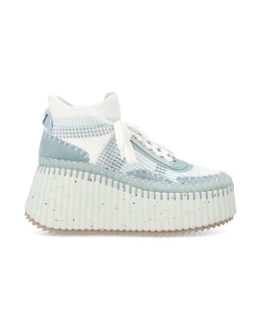 Chloé Elevated Edge High-Top Wedge Sneakers in Blue | Lyst