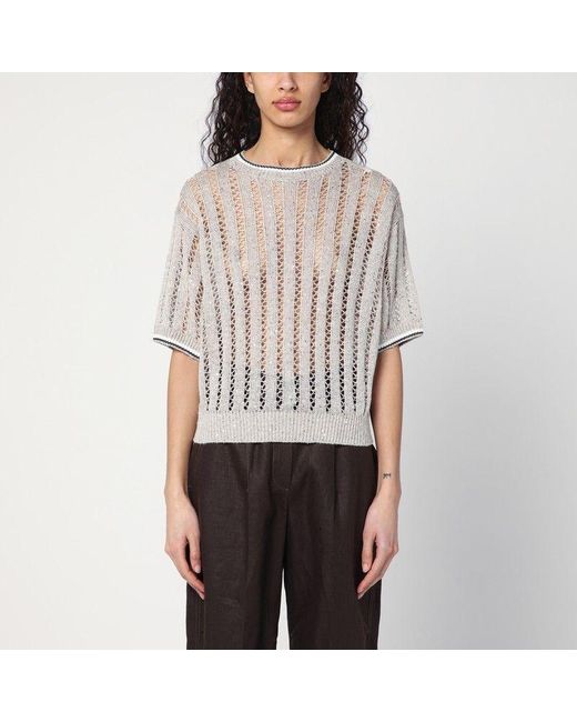 Brunello Cucinelli Gray Perforated Linen Sweater