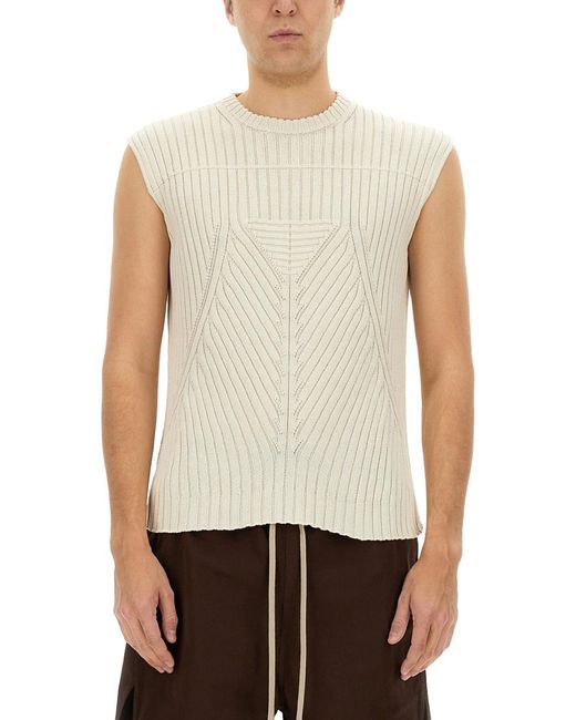 Rick Owens White Textured Ribbed Knitted Vest With Geometric Pattern for men