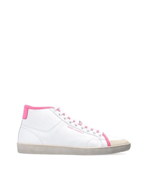 Saint Laurent White Mid-Top Logo Sneakers For