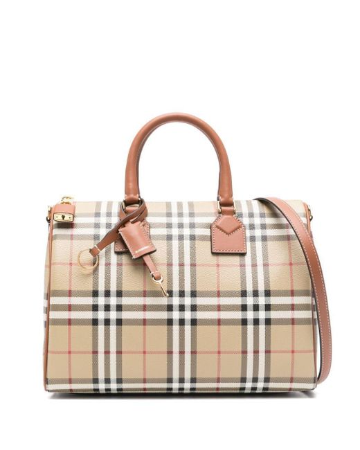Burberry Natural Mini House Check Pattern Tote Handbag