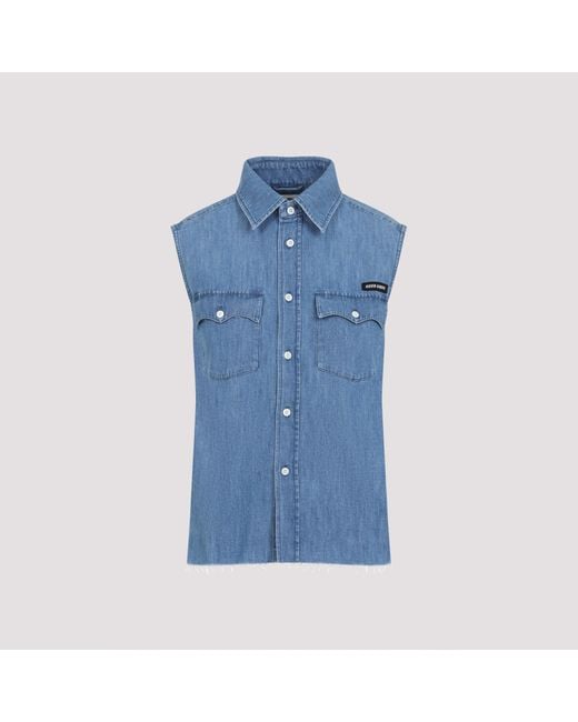 Miu Miu Blue Cotton Mini Shirt for men