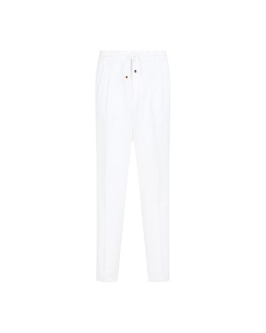 Brunello Cucinelli White Linen Blend Tapered Pants for men