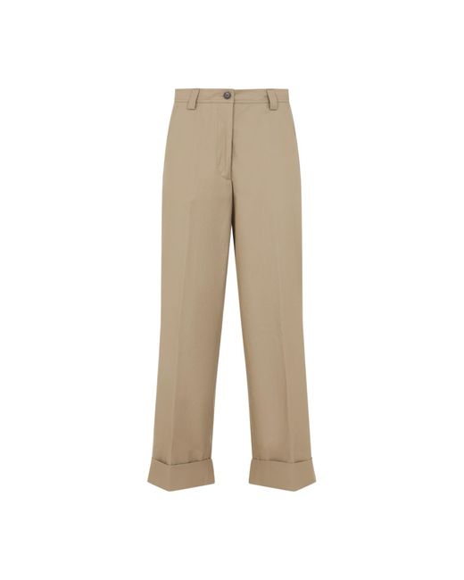 Dries Van Noten Natural Tailored Trousers With Wide Legs And Cuffed Hem
