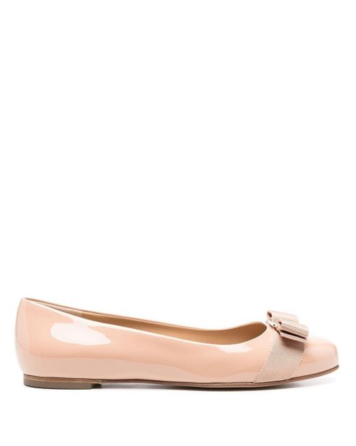Ferragamo Natural Varina Leather Ballet Flats
