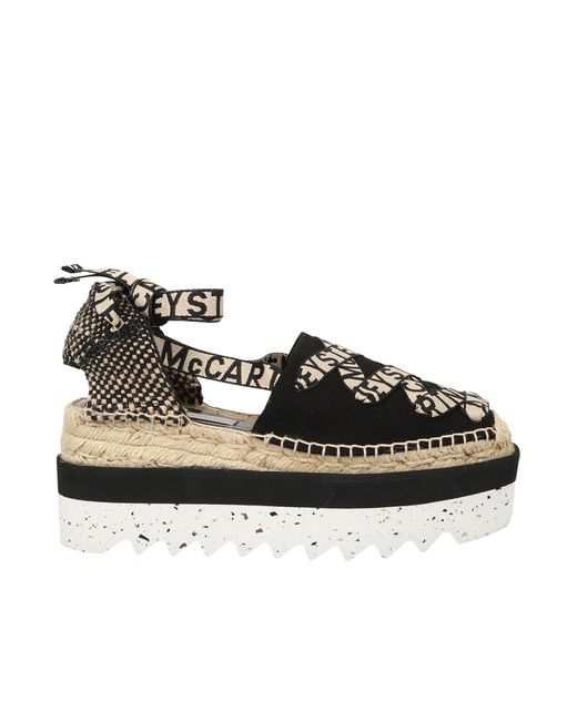 Stella McCartney Black Elegant Round Toe Espadrilles With Tie-Fastening Ankle Strap