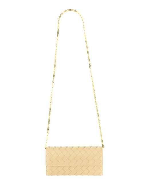Bottega Veneta White Mini Braided Wallet With Chain
