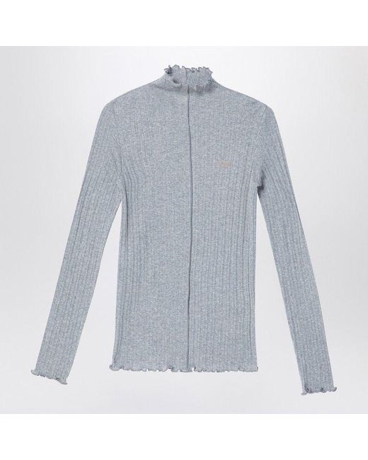 Fendi Blue Cotton Turtleneck Sweater With Logo
