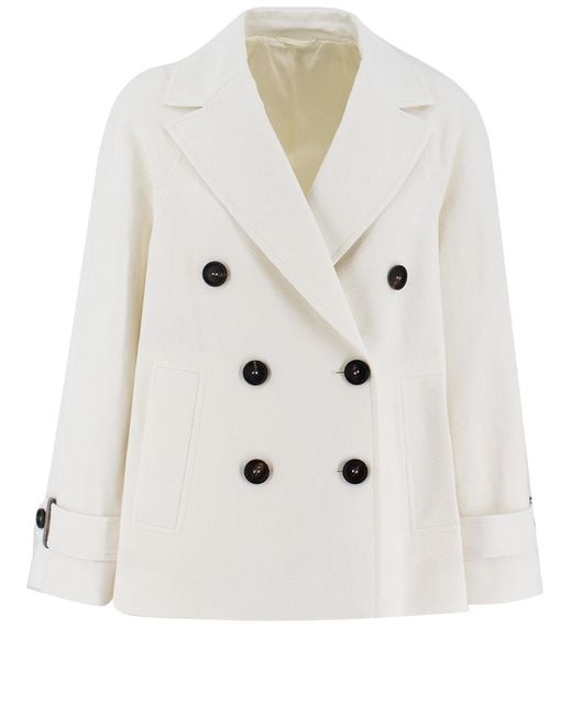 Brunello Cucinelli Women's White Double-Breasted Luxury Cotton Jacket
