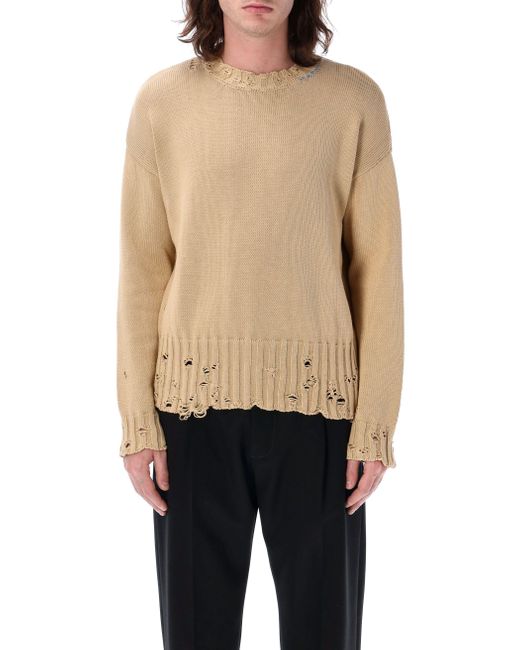 Marni Natural Relaxed Fit Distressed Knit Sweater for men