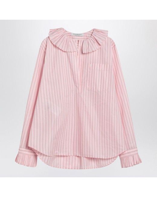 Philosophy Di Lorenzo Serafini Pink Striped Blouse With Ruffles
