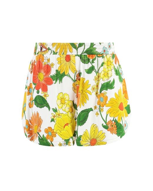 Stella McCartney Yellow Printed Satin Effect Shorts