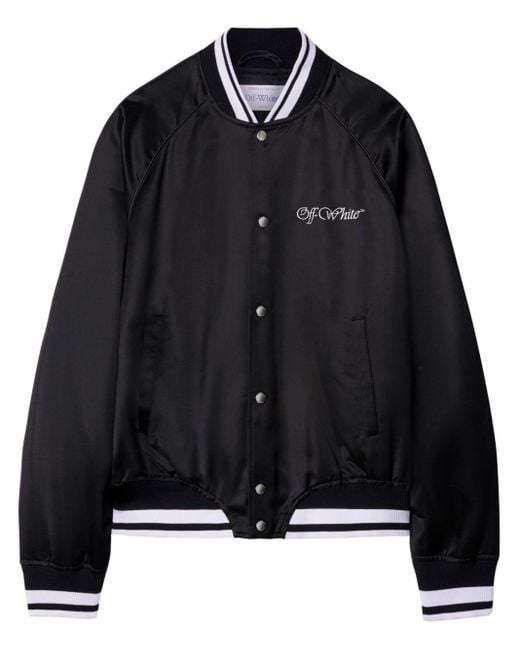 Off-White c/o Virgil Abloh Black College Satin Souvenir Bomber Jacket for men