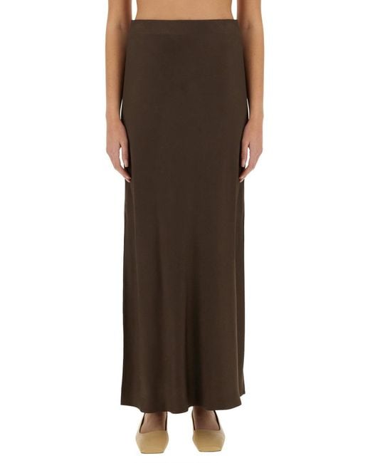 Brunello Cucinelli Brown Fluid Bias-Cut Satin Skirt