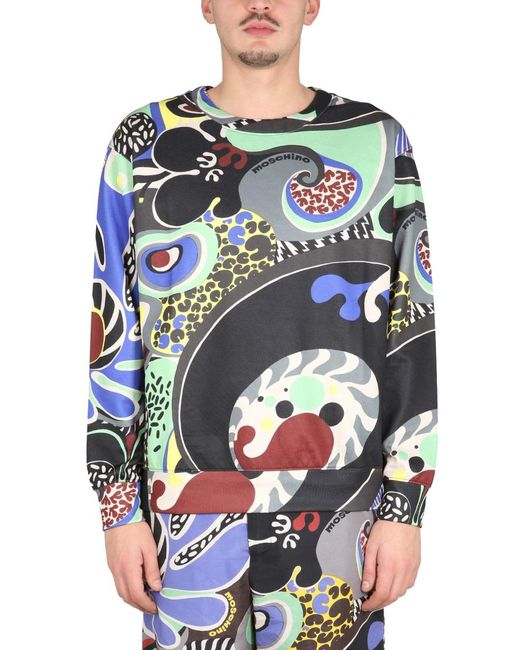 Moschino Couture Gray Psychedelic Print Sweatshirt With Crossneck Design for men