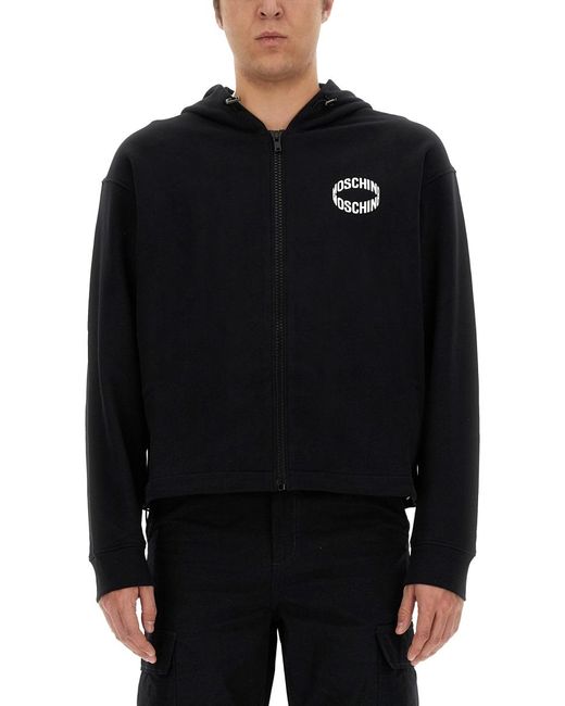 Moschino Black Zip-Up Front Sweatshirt for men